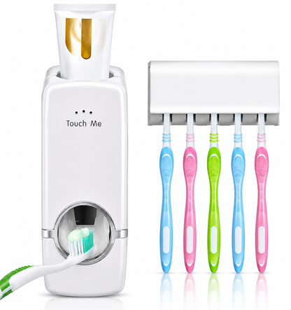 Automatic Toothpaste Dispenser With Toothbrush Holder Easy Use Bathroom Accessory
