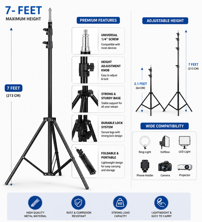 26CM LED Ring Light with Phone Holder & 7Ft Adjustable Tripod Stand | Dimmable Ring Light for Video Shooting, Photography, Live Streaming, Makeup & TikTok