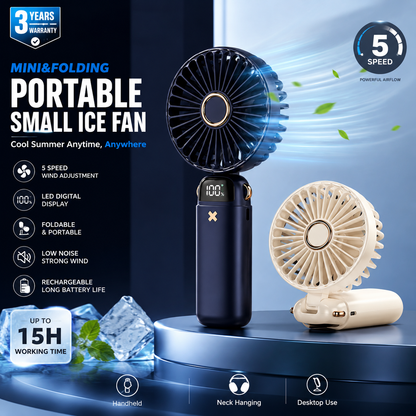 USB Mini Handheld Fan Rechargeable Portable Fan with LED Display 5 Speed Adjustable Cooling Fan for Office, Home, Travel & Outdoor Use