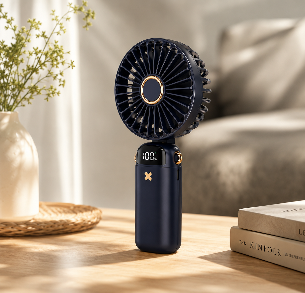 USB Mini Handheld Fan Rechargeable Portable Fan with LED Display 5 Speed Adjustable Cooling Fan for Office, Home, Travel & Outdoor Use