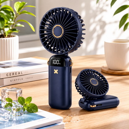 USB Mini Handheld Fan Rechargeable Portable Fan with LED Display 5 Speed Adjustable Cooling Fan for Office, Home, Travel & Outdoor Use
