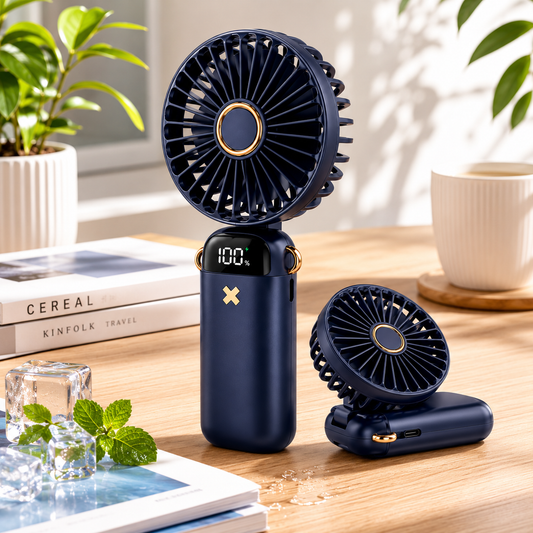 USB Mini Handheld Fan Rechargeable Portable Fan with LED Display 5 Speed Adjustable Cooling Fan for Office, Home, Travel & Outdoor Use