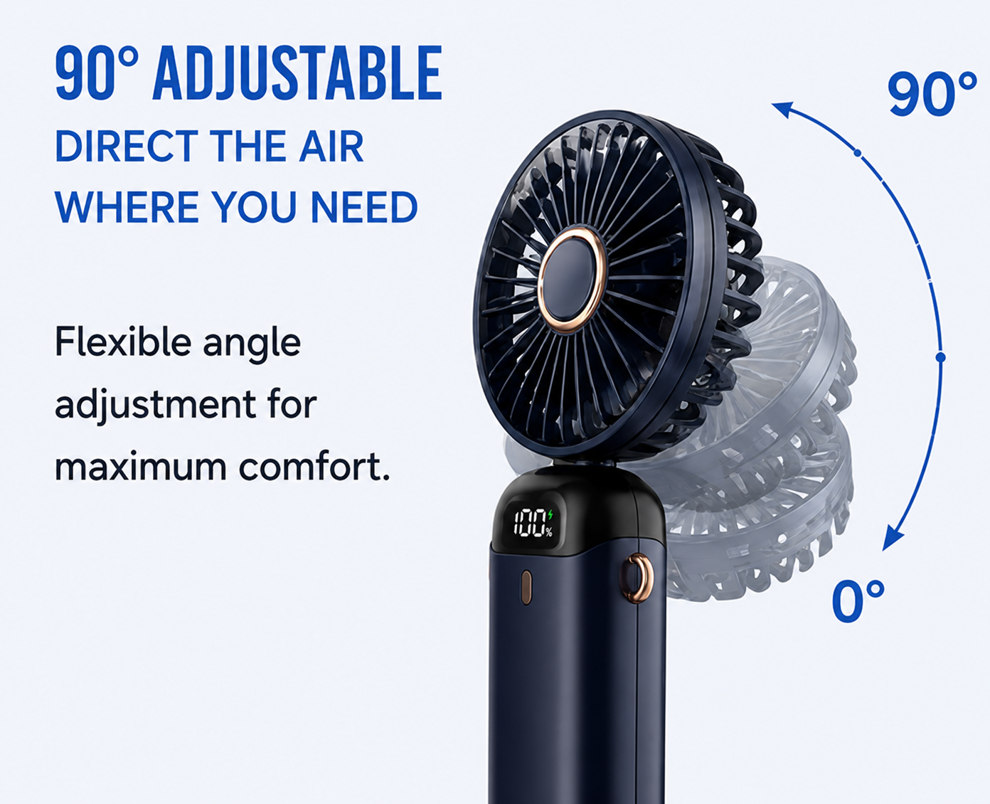 USB Mini Handheld Fan Rechargeable Portable Fan with LED Display 5 Speed Adjustable Cooling Fan for Office, Home, Travel & Outdoor Use
