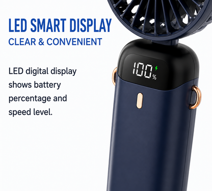 USB Mini Handheld Fan Rechargeable Portable Fan with LED Display 5 Speed Adjustable Cooling Fan for Office, Home, Travel & Outdoor Use