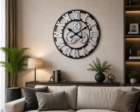 Luxury Silver Roman Wall Clock Modern Decorative Wall Clock for Living Room, Bedroom & Office