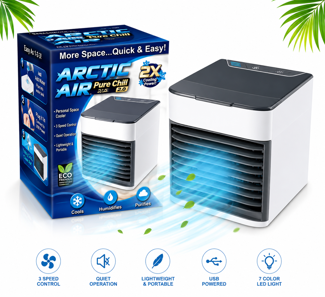 Air Cooler Pro Portable Personal Air Conditioner USB Mini Evaporative Cooler Fan for Home, Office & Bedroom