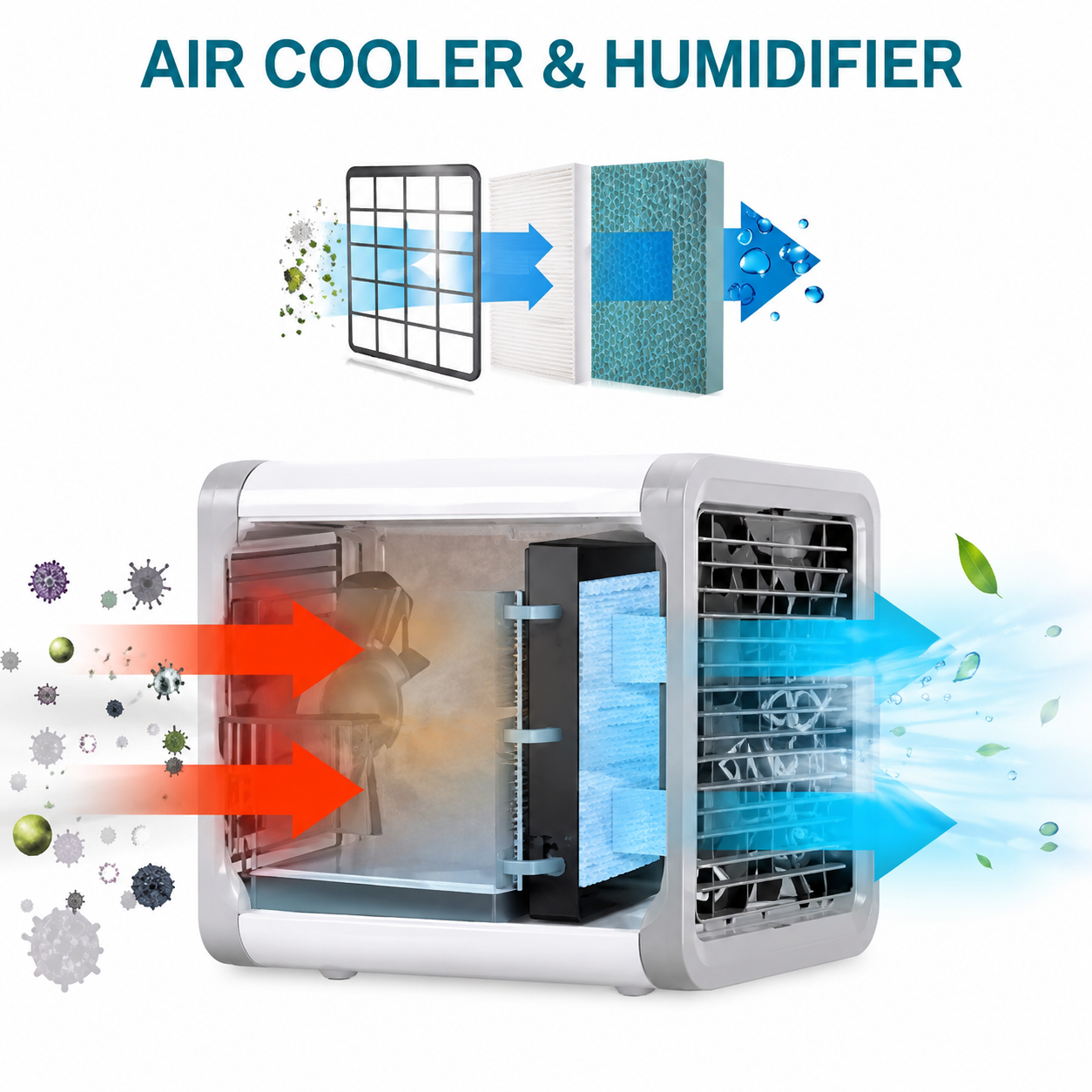 Air Cooler Pro Portable Personal Air Conditioner USB Mini Evaporative Cooler Fan for Home, Office & Bedroom