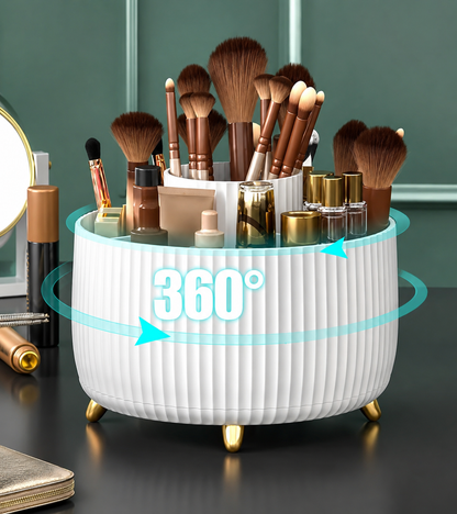 360° Rotating Makeup Brush Holder with Transparent Dust-Proof Lid Cosmetic Organizer Storage Box