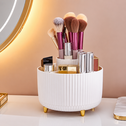 360° Rotating Makeup Brush Holder with Transparent Dust-Proof Lid Cosmetic Organizer Storage Box