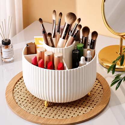360° Rotating Makeup Brush Holder with Transparent Dust-Proof Lid Cosmetic Organizer Storage Box