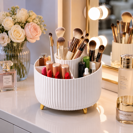 360° Rotating Makeup Brush Holder with Transparent Dust-Proof Lid Cosmetic Organizer Storage Box