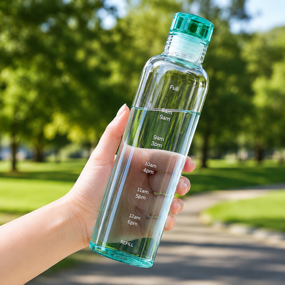 500ml Motivational Water Bottle with Time Markers Transparent Leakproof Fitness & Daily Hydration Bottle