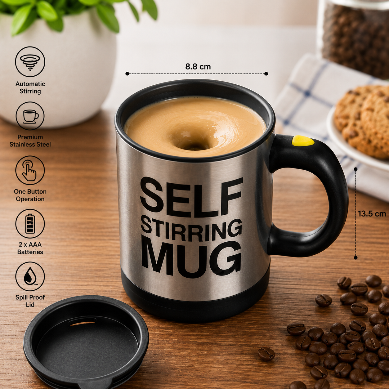Self Stirring Coffee Mug Automatic Electric Mixing Cup for Coffee, Tea, Hot Chocolate & Protein Drinks