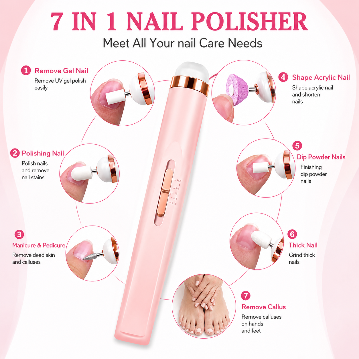 Electric Nail File Set Rechargeable Cordless Manicure Kit Portable Nail Grinding Polisher Nail Kit Care Tools