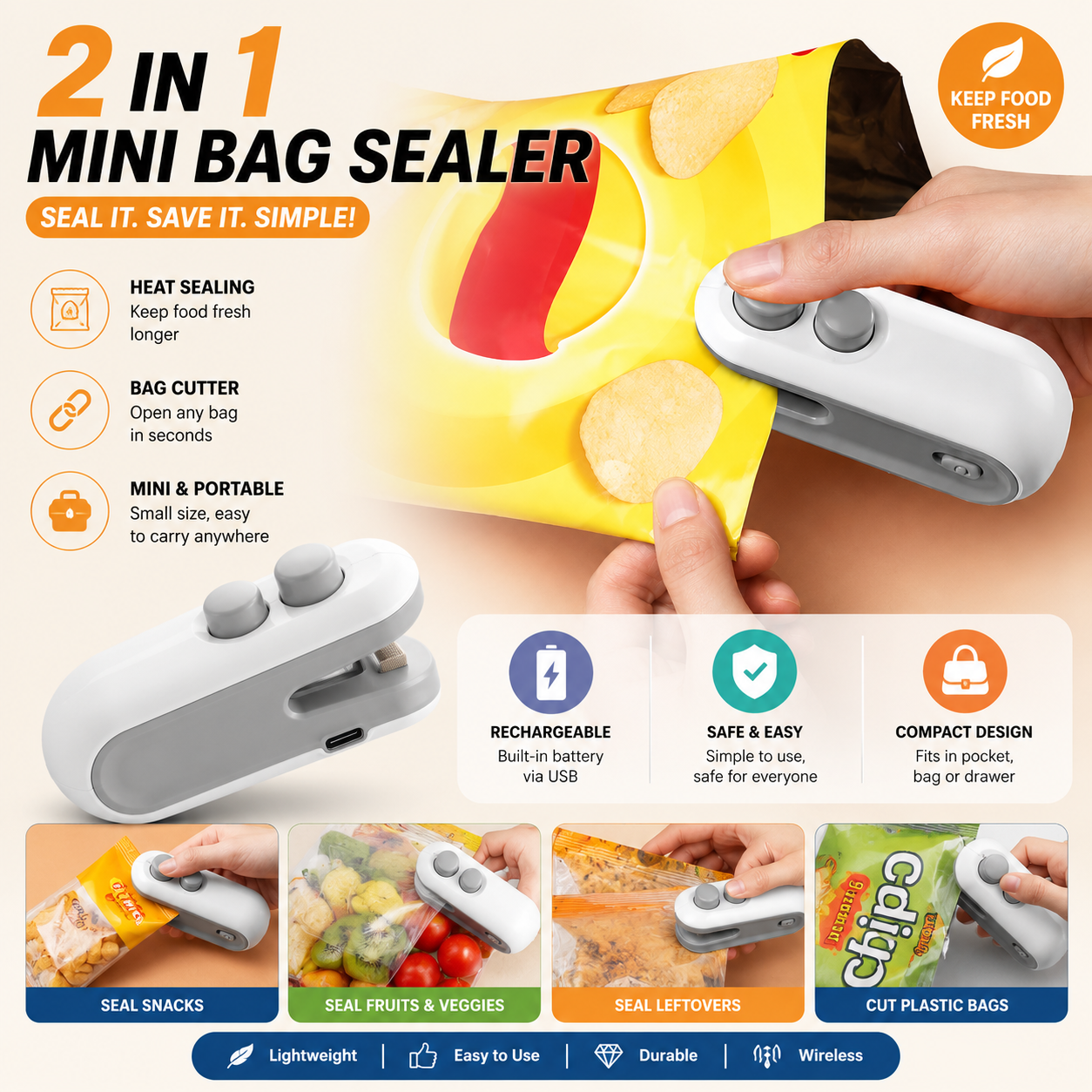 Mini Heat Bag Sealing Machine Plastic Bag Sealer Portable Thermal Plastic Bag Sealants Handheld Plastic Bags Sealing Machine