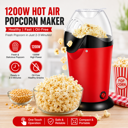 Hot Air Popcorn Maker Machine  Electric Oil Free Popcorn Popper for Home, Quick & Healthy Snack Maker