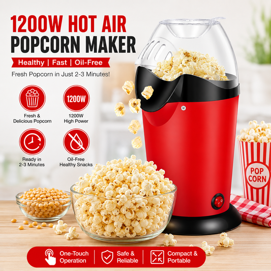 Hot Air Popcorn Maker Machine  Electric Oil Free Popcorn Popper for Home, Quick & Healthy Snack Maker