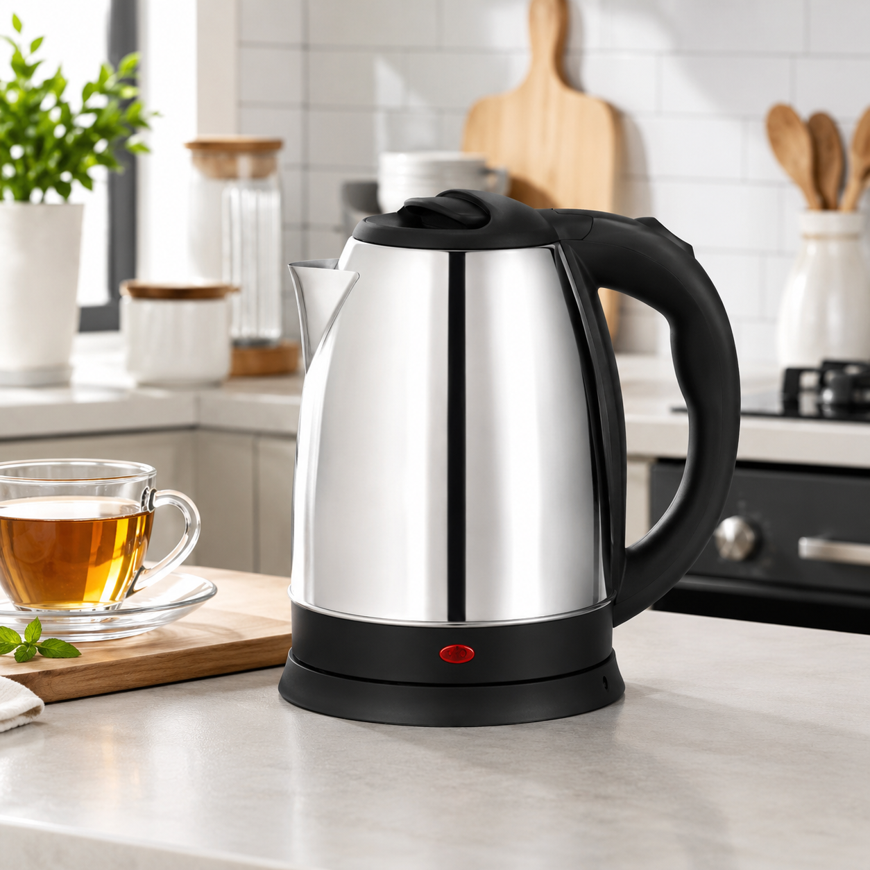 stainless steel electric kettle Silver gray Base Separation Desion Rust resistant Durable for Home Office During Travel