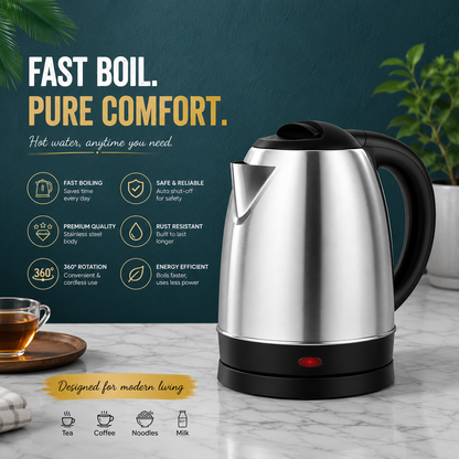 stainless steel electric kettle Silver gray Base Separation Desion Rust resistant Durable for Home Office During Travel
