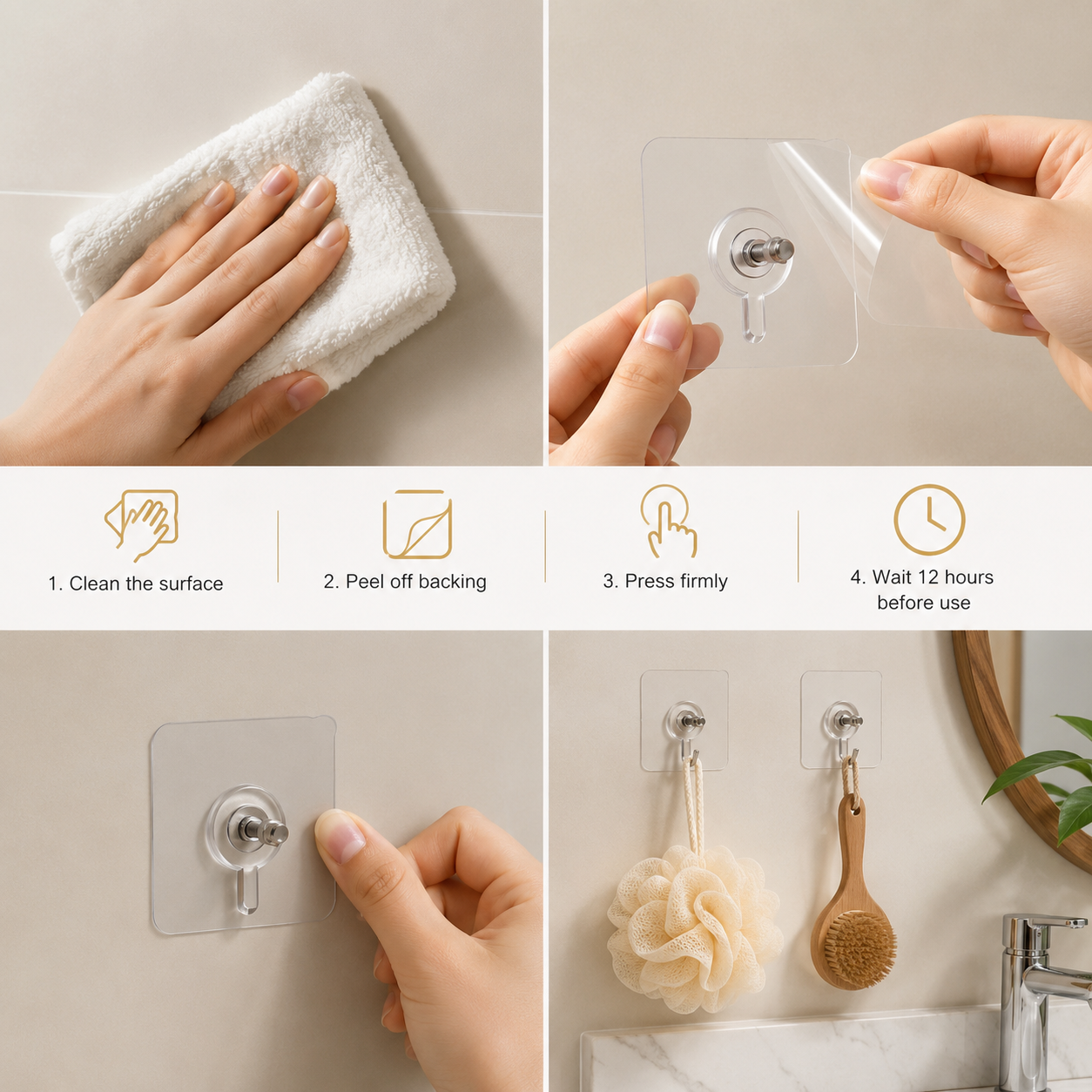 Pack of 20 Heavy Duty Transparent Adhesive Screw Hooks Waterproof Wall Mount Hooks for Kitchen, Bathroom & Home Organization