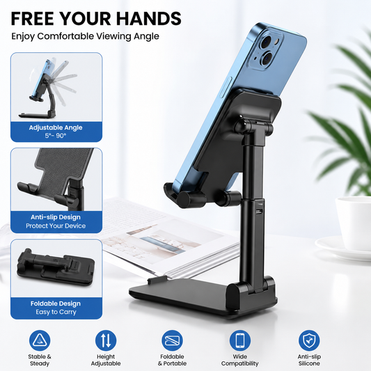 Adjustable Desktop Phone Holder Stand Universal Mobile Stand with Angle & Height Adjustment Foldable Anti Slip Cell Phone Holder for All Smartphones